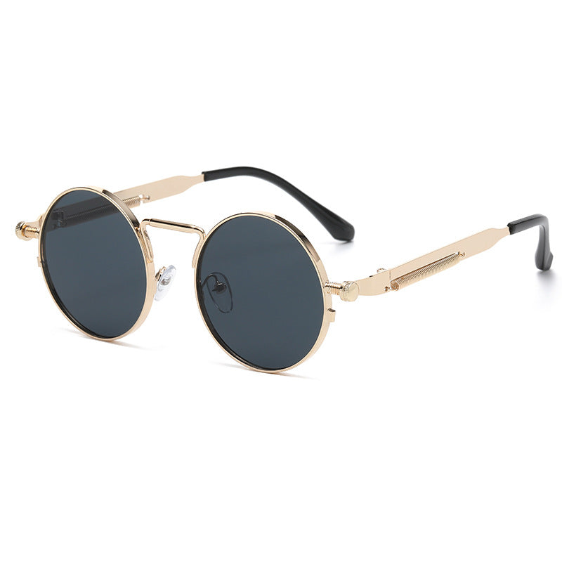 Wholesale Vintage Round Frame Steampunk Style Metal Spring Leg PC Sunglasses